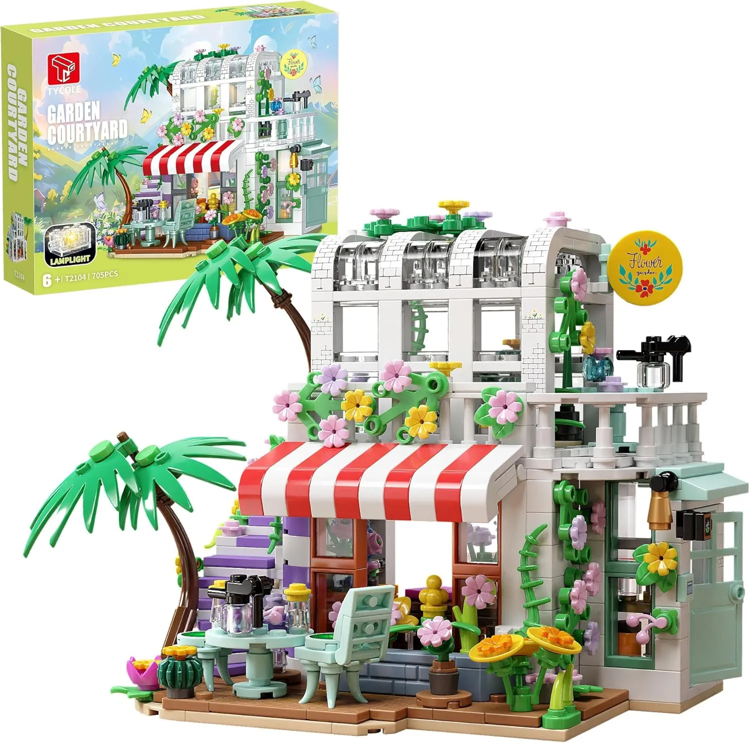 Flower House Building Set with Lights,705 Pcs Garden House Building Toy Compatible with Legos,Build a Greenhouse Model,Birthday Gift for Adults Boys Girls 8-12