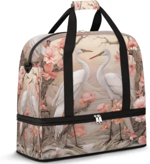 Flower Japan Crane Travel Duffel Bag with Foldable Shoe Compartment Shoulder Tote Travel Weekend Bag Sports Gym Overnight Bags