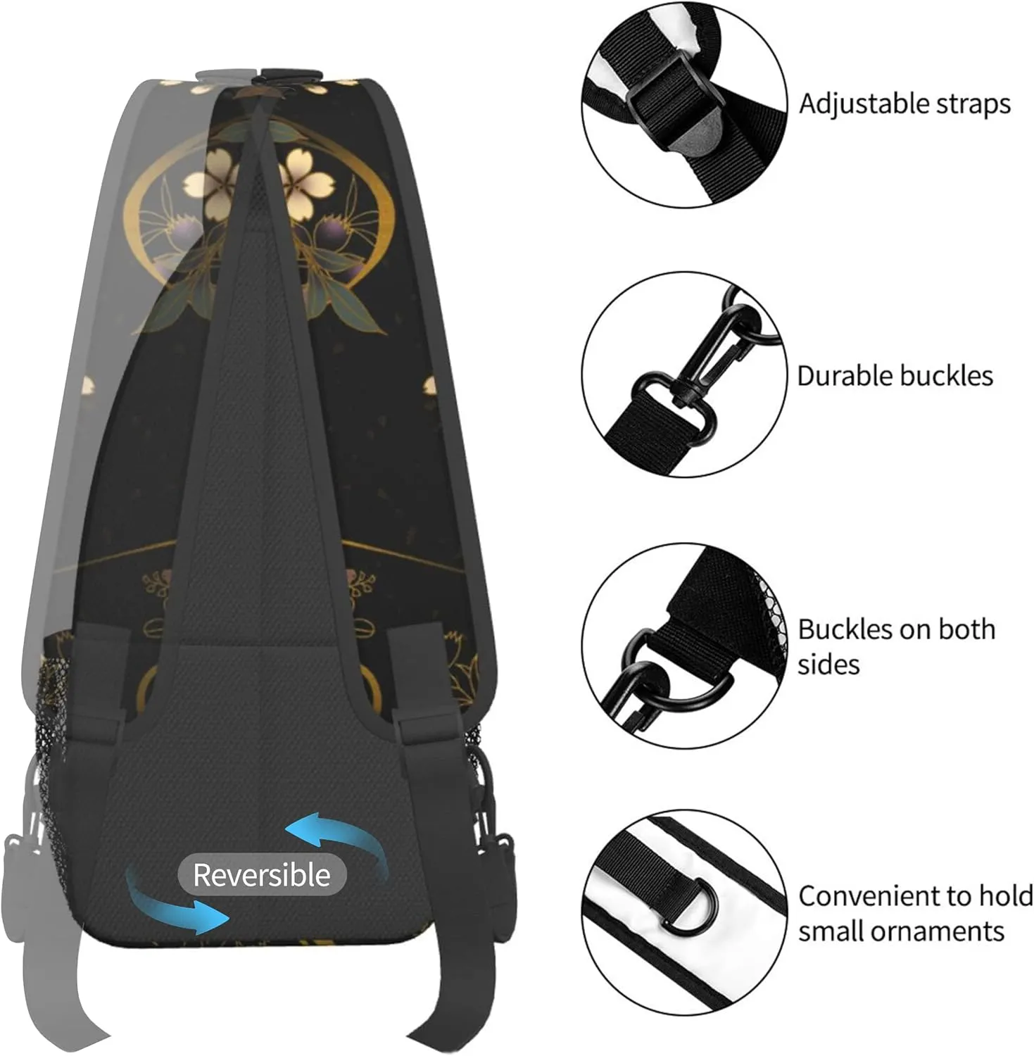 Flower Sling Bag,Lightweight Crossbody Sling Backpack Chest Bag Adjustable Casual Shoulder Backpack Floral Design Travel Hiking Daypack for Men Women