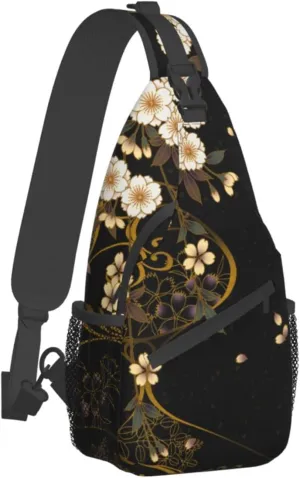 Flower Sling Bag,Lightweight Crossbody Sling Backpack Chest Bag Adjustable Casual Shoulder Backpack Floral Design Travel Hiking Daypack for Men Women