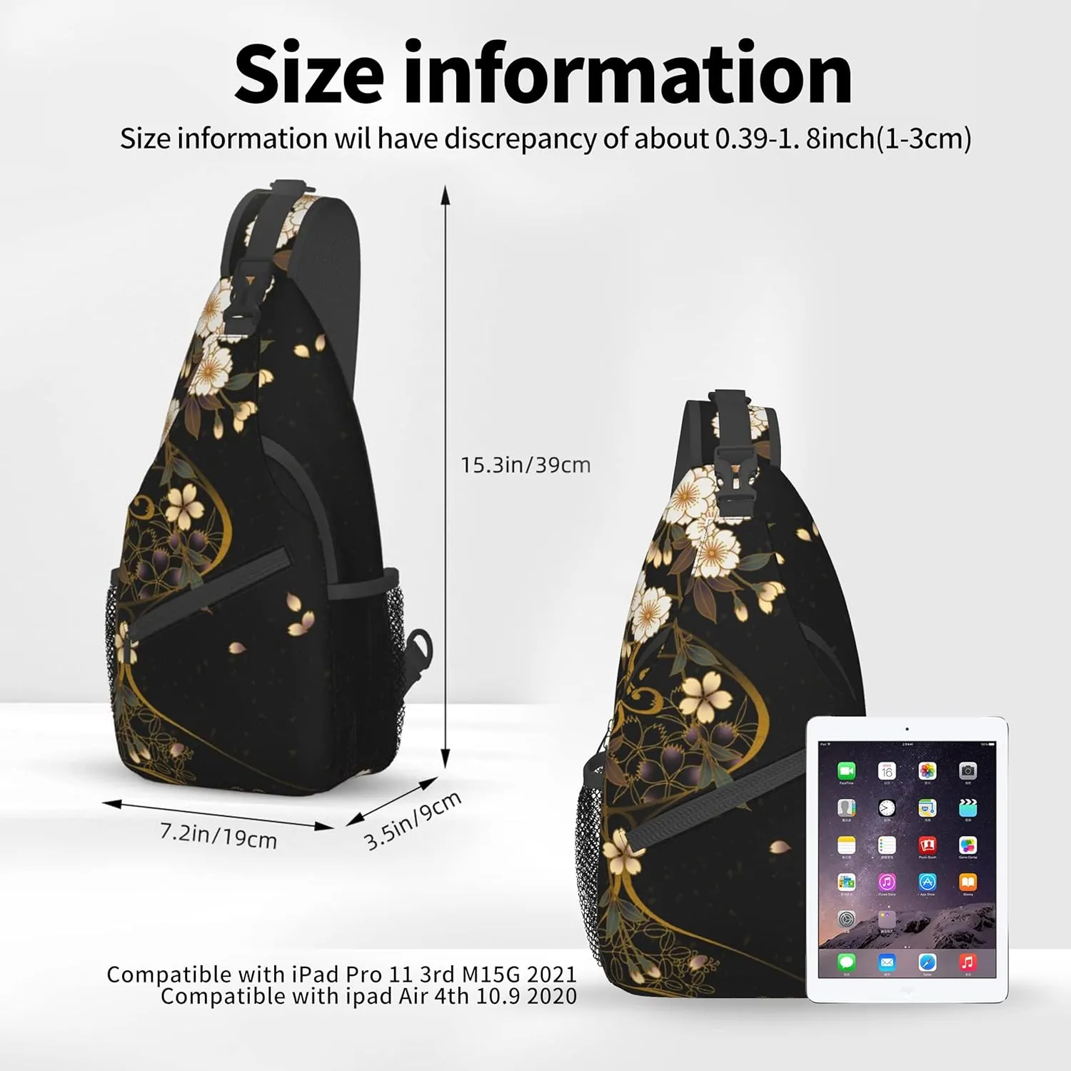 Flower Sling Bag,Lightweight Crossbody Sling Backpack Chest Bag Adjustable Casual Shoulder Backpack Floral Design Travel Hiking Daypack for Men Women
