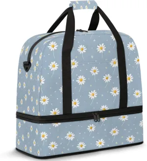 Flower Watercolor Daisy Travel Duffel Bags for Women & Men Large Sports Gym Bags Foldie Weekender Overnight Bag Carry On Tote Bag With Shoe Compartment Personal Item Bag for Travel Sports Gym