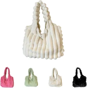 Fluffy Bag Furry Tote Large Capacity Plush Purse for Women Winter Warm Solid Color Striped Fuzzy Handbag for Shopping