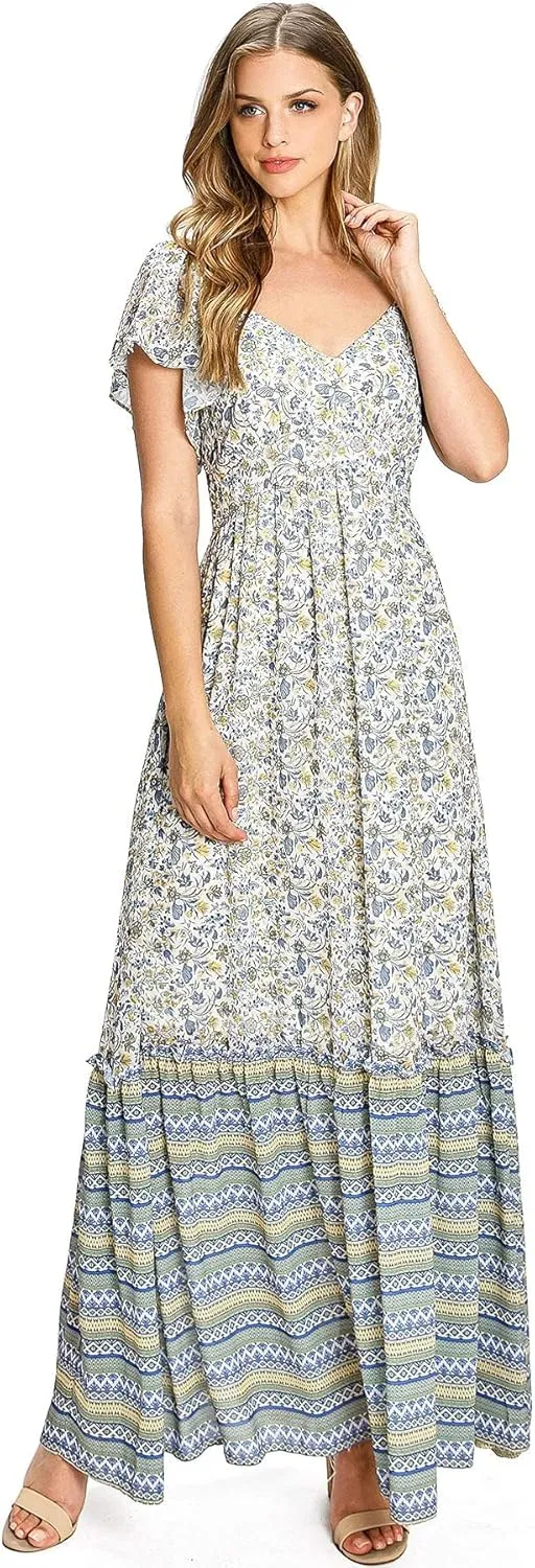 Flying Tomato Women's Bright Floral Off Shoulder Maxi Dress