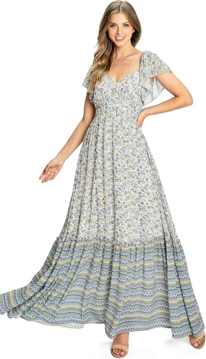 Flying Tomato Women's Bright Floral Off Shoulder Maxi Dress