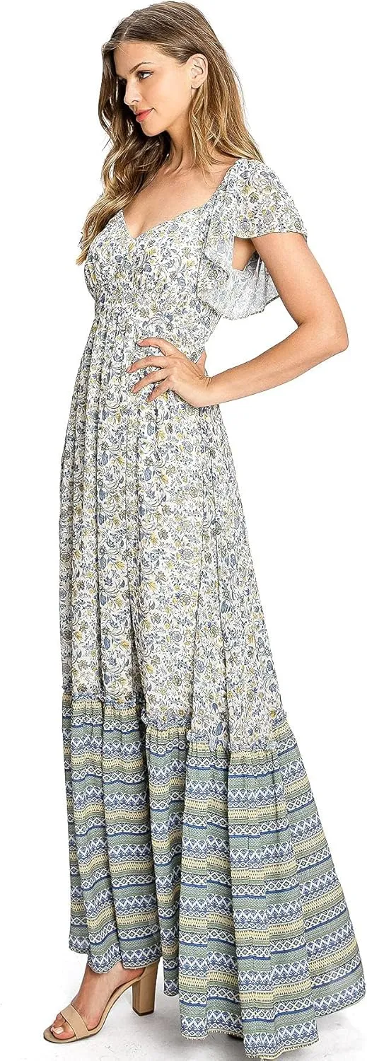 Flying Tomato Women's Bright Floral Off Shoulder Maxi Dress