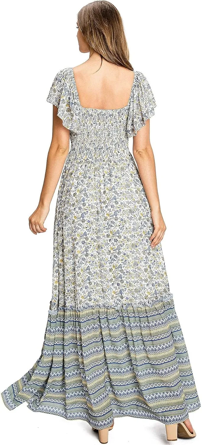 Flying Tomato Women's Bright Floral Off Shoulder Maxi Dress