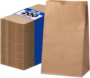 FMP Brands 200 Pack 8 lb Brown Paper Lunch Bags, 12.4 x 6 x 4" Premium Kraft Paper Bags Bulk for Small Business, Recyclable Snack Sacks, Durable Grocery Bag for Food Storage, Packing