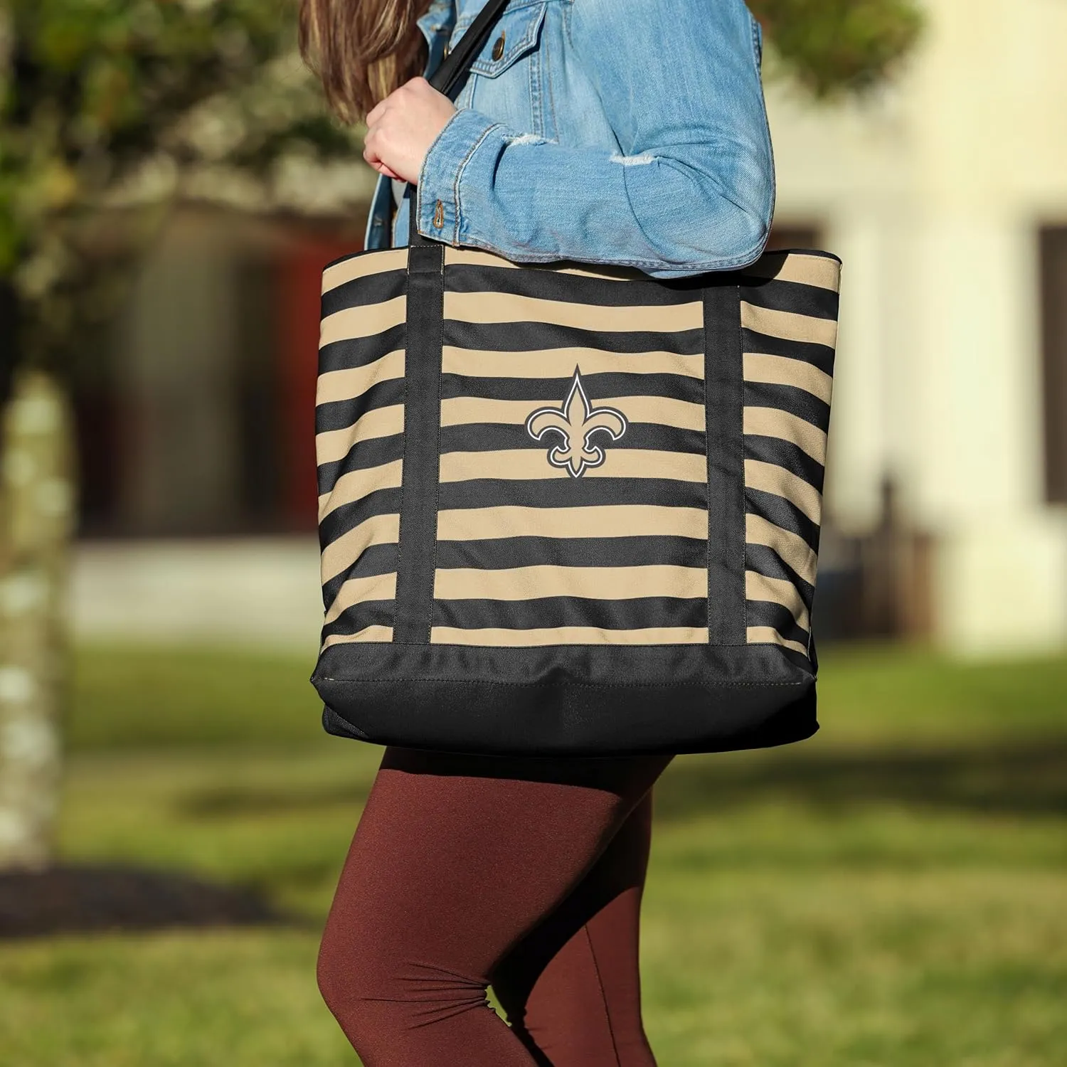 FOCO NFL Team Logo Stripe Canvas Tote Bag