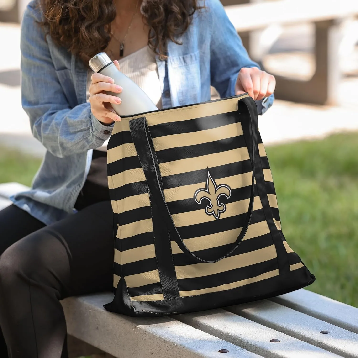 FOCO NFL Team Logo Stripe Canvas Tote Bag