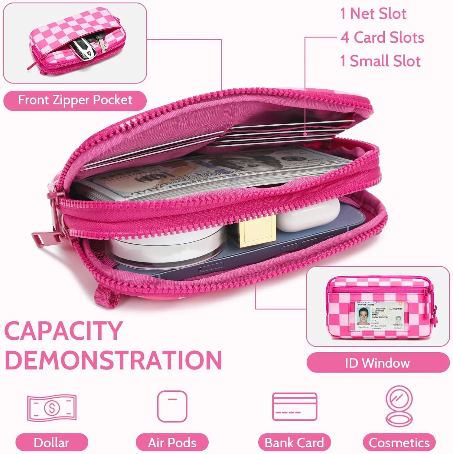 FODOKO Wristlet wallets for women Nylon Quilted Wallet with 4 Zippers,Travel Credit Card,Holder Cell Phone Organizer,coin purse