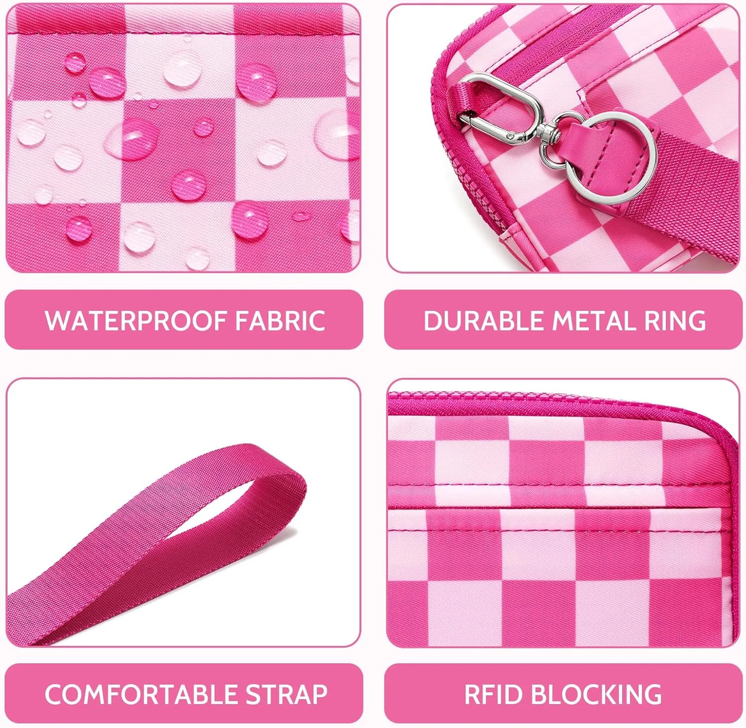 FODOKO Wristlet wallets for women Nylon Quilted Wallet with 4 Zippers,Travel Credit Card,Holder Cell Phone Organizer,coin purse