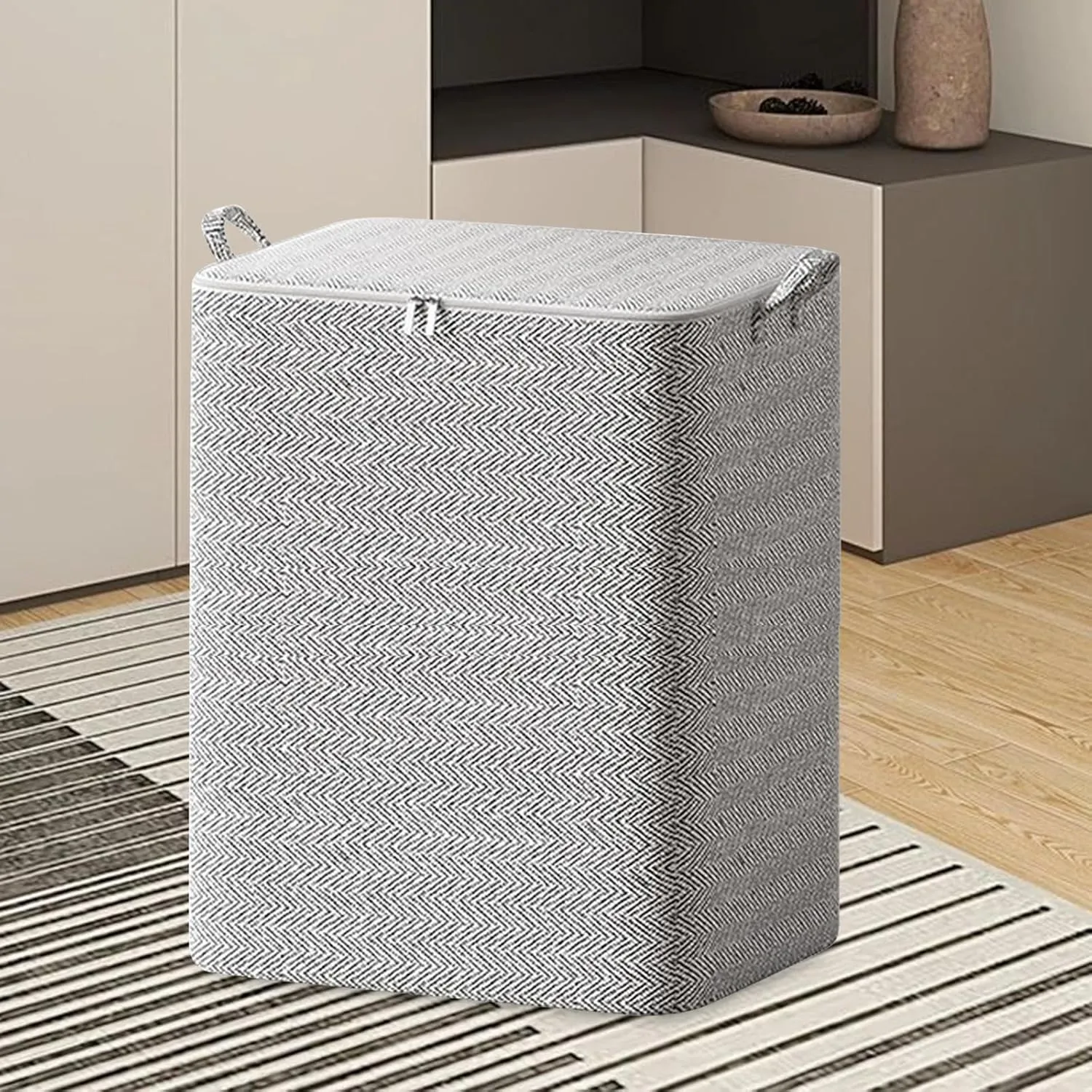 Foldable Storage Bag, Blanket Storage Bag, with Zipper Traveling Handbag for Storage Clothing Bed Sheets Pillows Toys (220L)