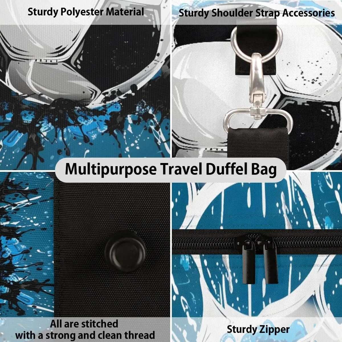 Foldable Travel Bag Funny Soccer Lightweight Carry On Bags for Airplanes Waterproof Travel Duffle Bag For Gym Weekend Overnight