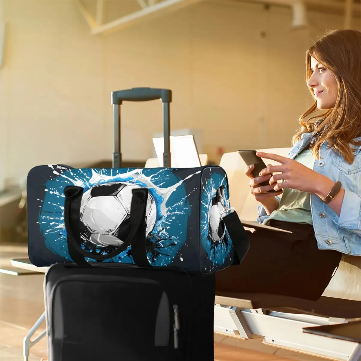 Foldable Travel Bag Funny Soccer Lightweight Carry On Bags for Airplanes Waterproof Travel Duffle Bag For Gym Weekend Overnight