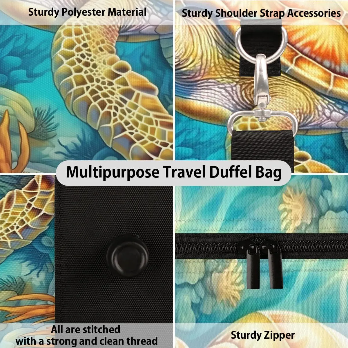 Foldable Travel Bag Leisurely Sea Turtle Lightweight Carry On Bags for Airplanes Waterproof Travel Duffle Bag For Gym Weekend Overnight