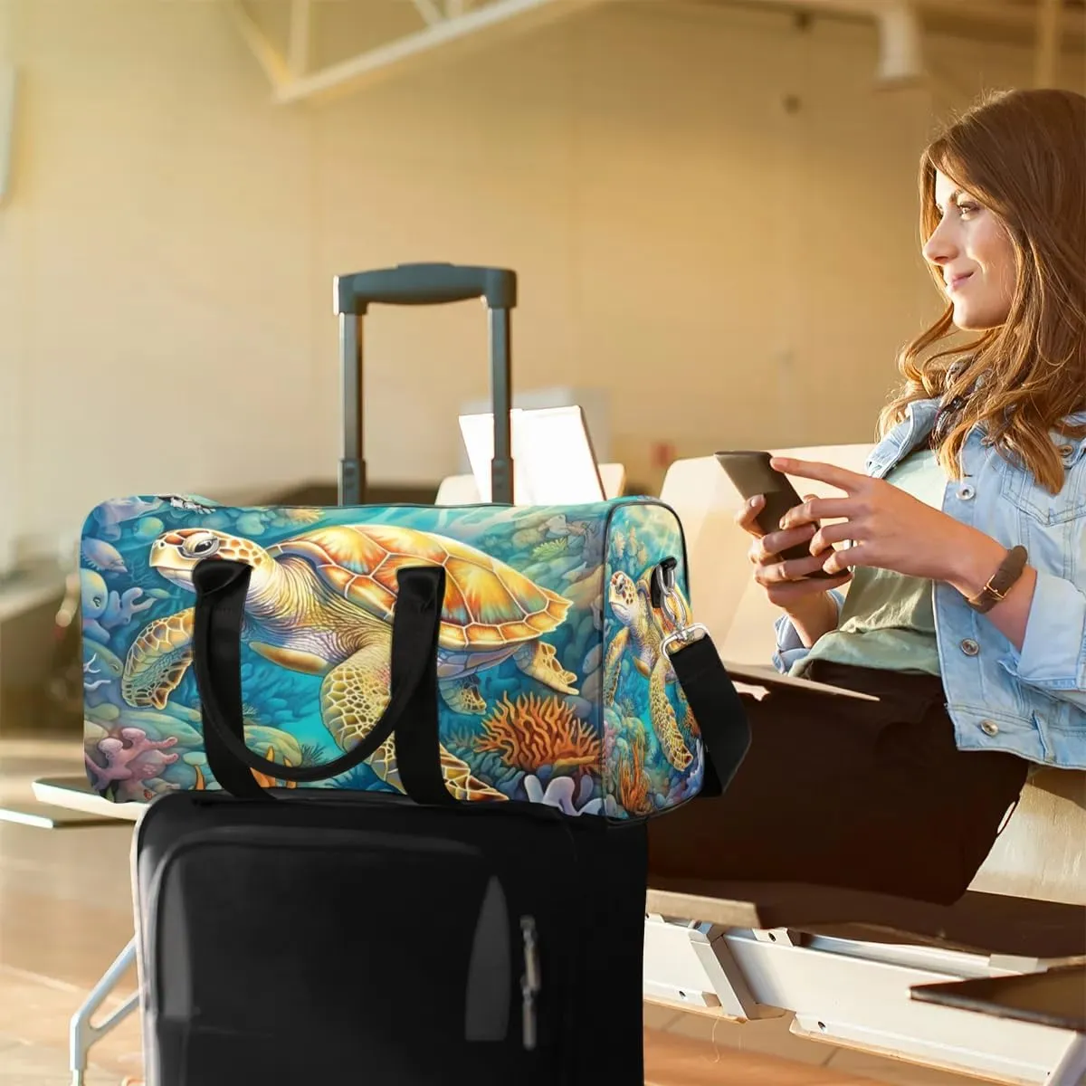 Foldable Travel Bag Leisurely Sea Turtle Lightweight Carry On Bags for Airplanes Waterproof Travel Duffle Bag For Gym Weekend Overnight