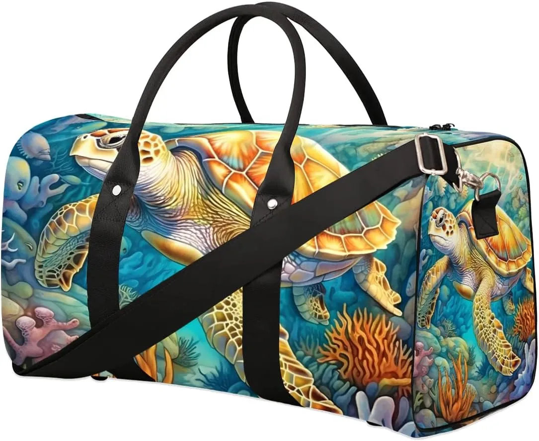 Foldable Travel Bag Leisurely Sea Turtle Lightweight Carry On Bags for Airplanes Waterproof Travel Duffle Bag For Gym Weekend Overnight