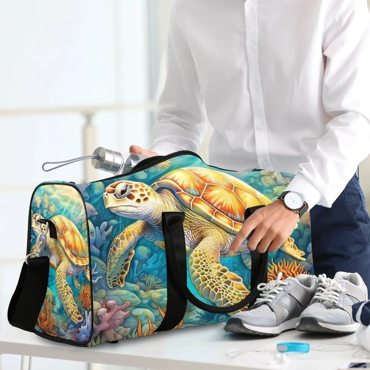 Foldable Travel Bag Leisurely Sea Turtle Lightweight Carry On Bags for Airplanes Waterproof Travel Duffle Bag For Gym Weekend Overnight