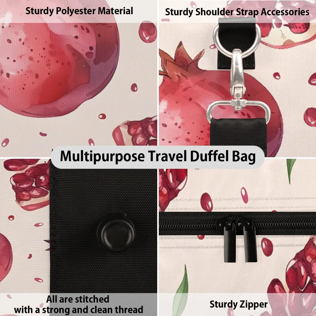 Foldable Travel Bag Pomegranate Fruit Lightweight Carry On Bags for Airplanes Waterproof Travel Duffle Bag For Gym Weekend Overnight