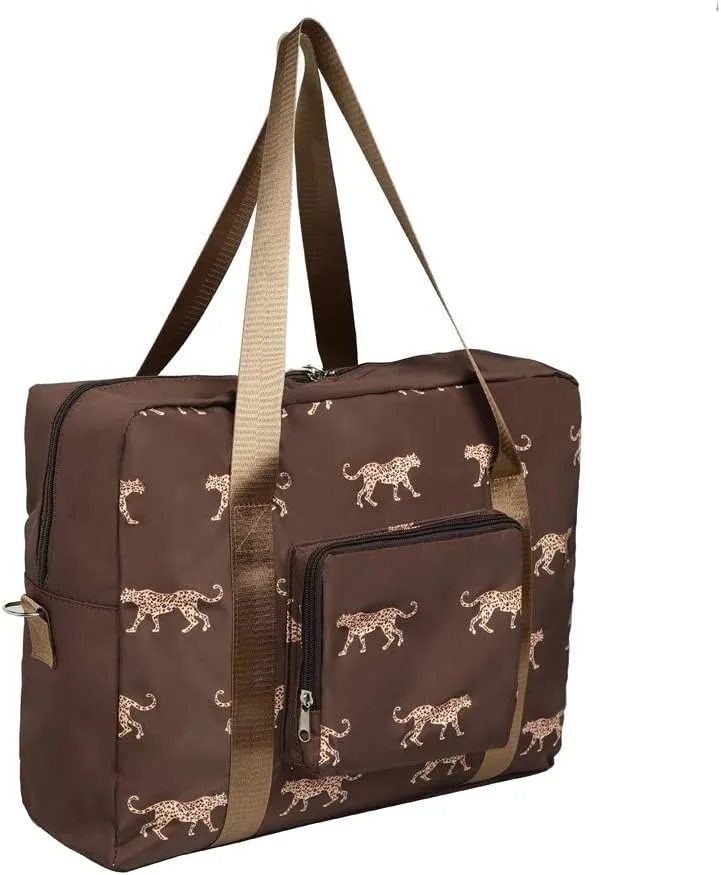 Foldable travel duffel bag tote for girls and boys luggage sports luggage weekend backpack (Brown Leopard pattern)