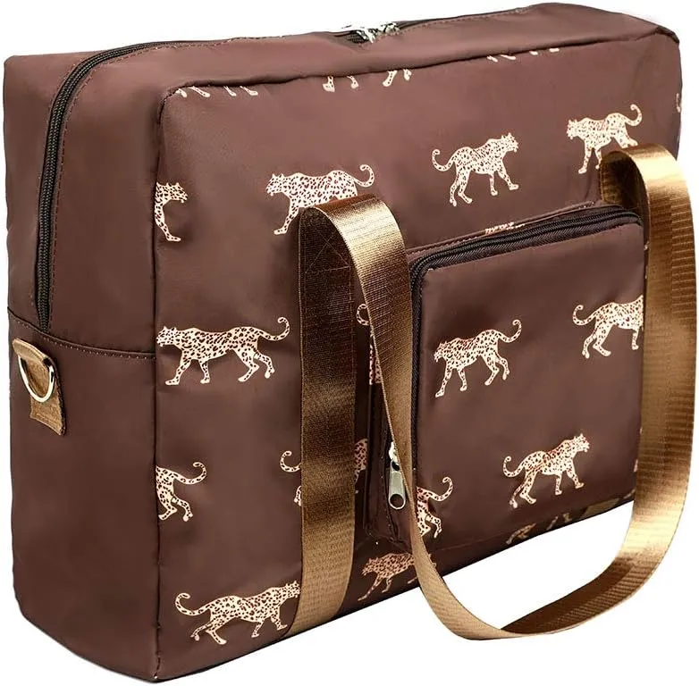 Foldable travel duffel bag tote for girls and boys luggage sports luggage weekend backpack (Brown Leopard pattern)