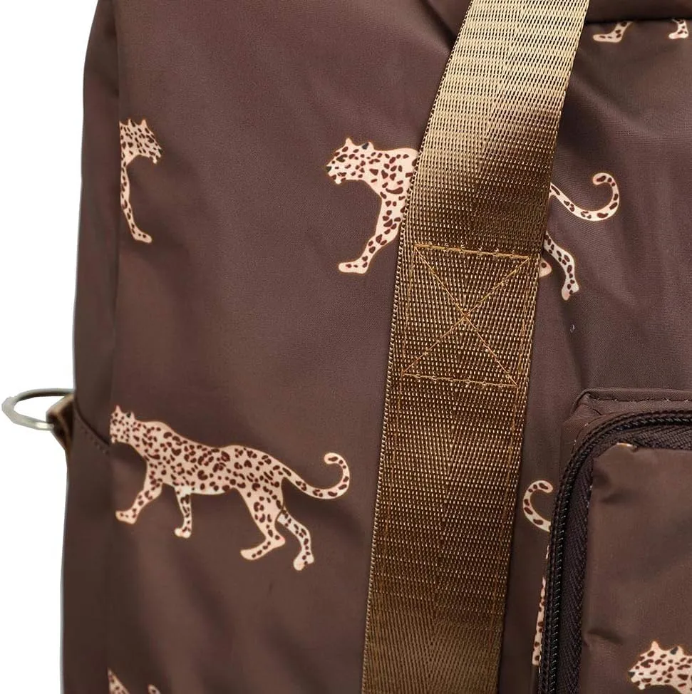 Foldable travel duffel bag tote for girls and boys luggage sports luggage weekend backpack (Brown Leopard pattern)