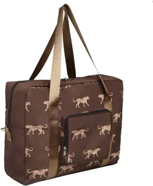 Foldable travel duffel bag tote for girls and boys luggage sports luggage weekend backpack (Brown Leopard pattern)