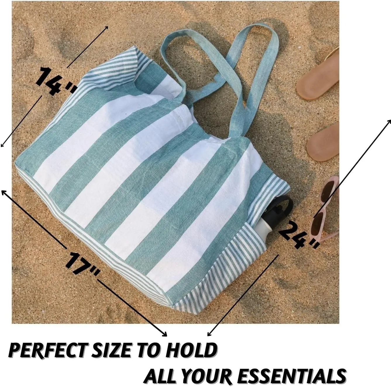 Folkulture Beach Bag for Women | 17 x 14 Inch - 100% Cotton Beach Tote Bag with Zipper Pocket Inside, Large Woven Pool Bag