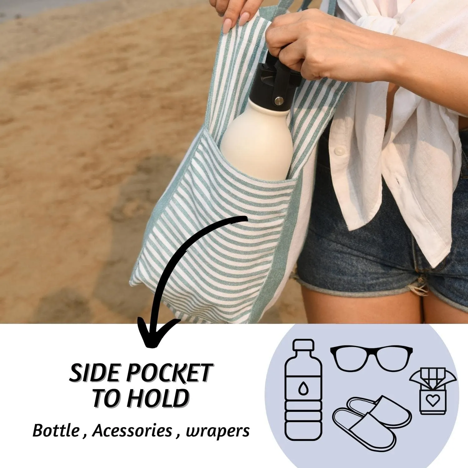 Folkulture Beach Bag for Women | 17 x 14 Inch - 100% Cotton Beach Tote Bag with Zipper Pocket Inside, Large Woven Pool Bag