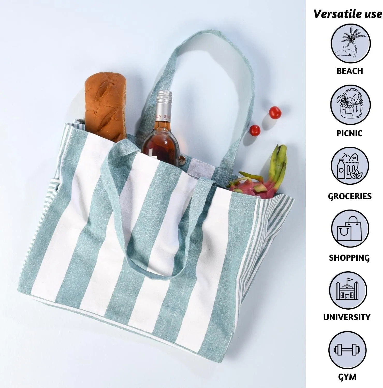 Folkulture Beach Bag for Women | 17 x 14 Inch - 100% Cotton Beach Tote Bag with Zipper Pocket Inside, Large Woven Pool Bag