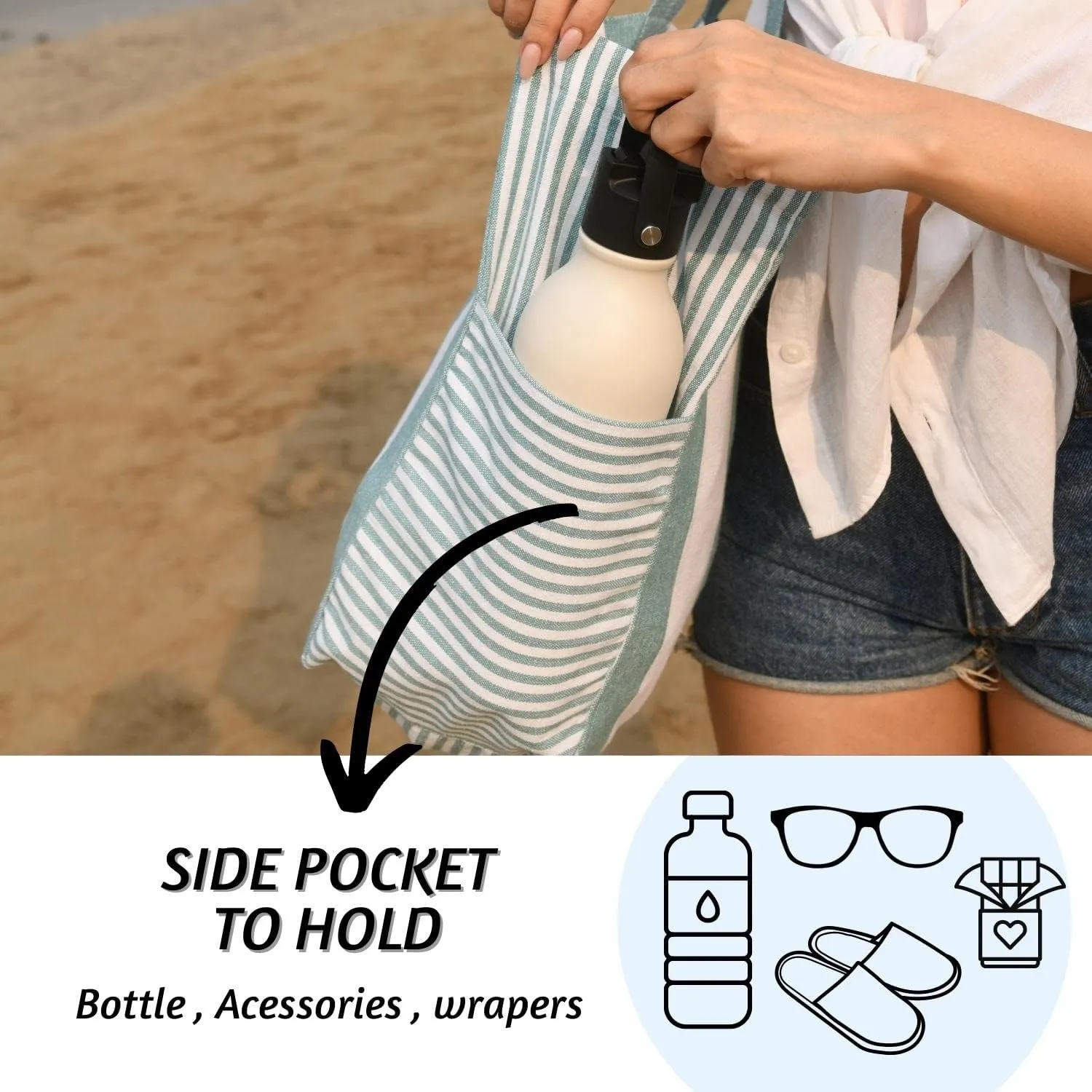 Folkulture Beach Bag for Women | 17 x 14 Inch - 100% Cotton Beach Tote Bag with Zipper Pocket Inside, Large Woven Pool Bag