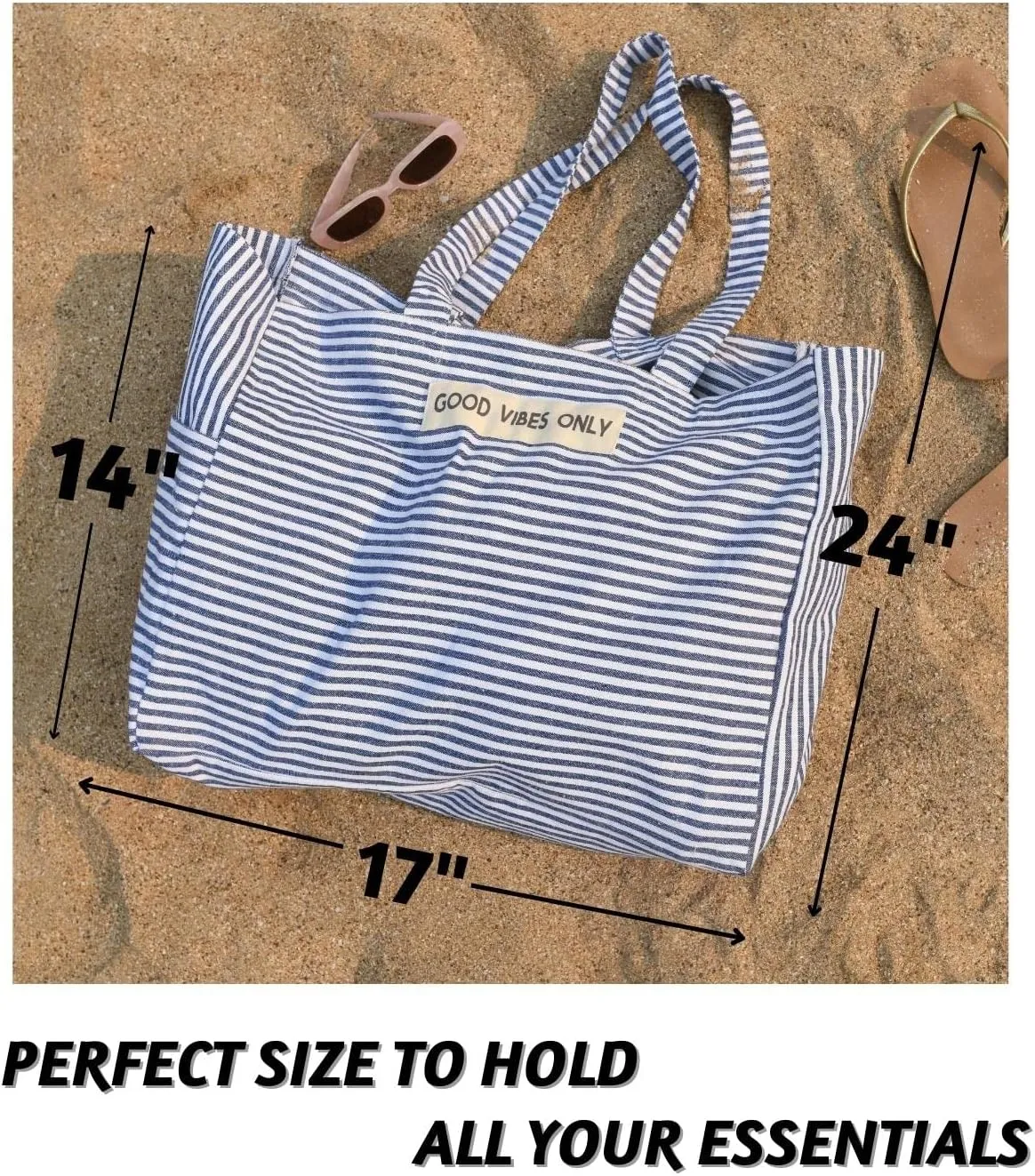 Folkulture Beach Bag for Women | 17 x 14 Inch - 100% Cotton Beach Tote Bag with Zipper Pocket Inside, Large Woven Pool Bag