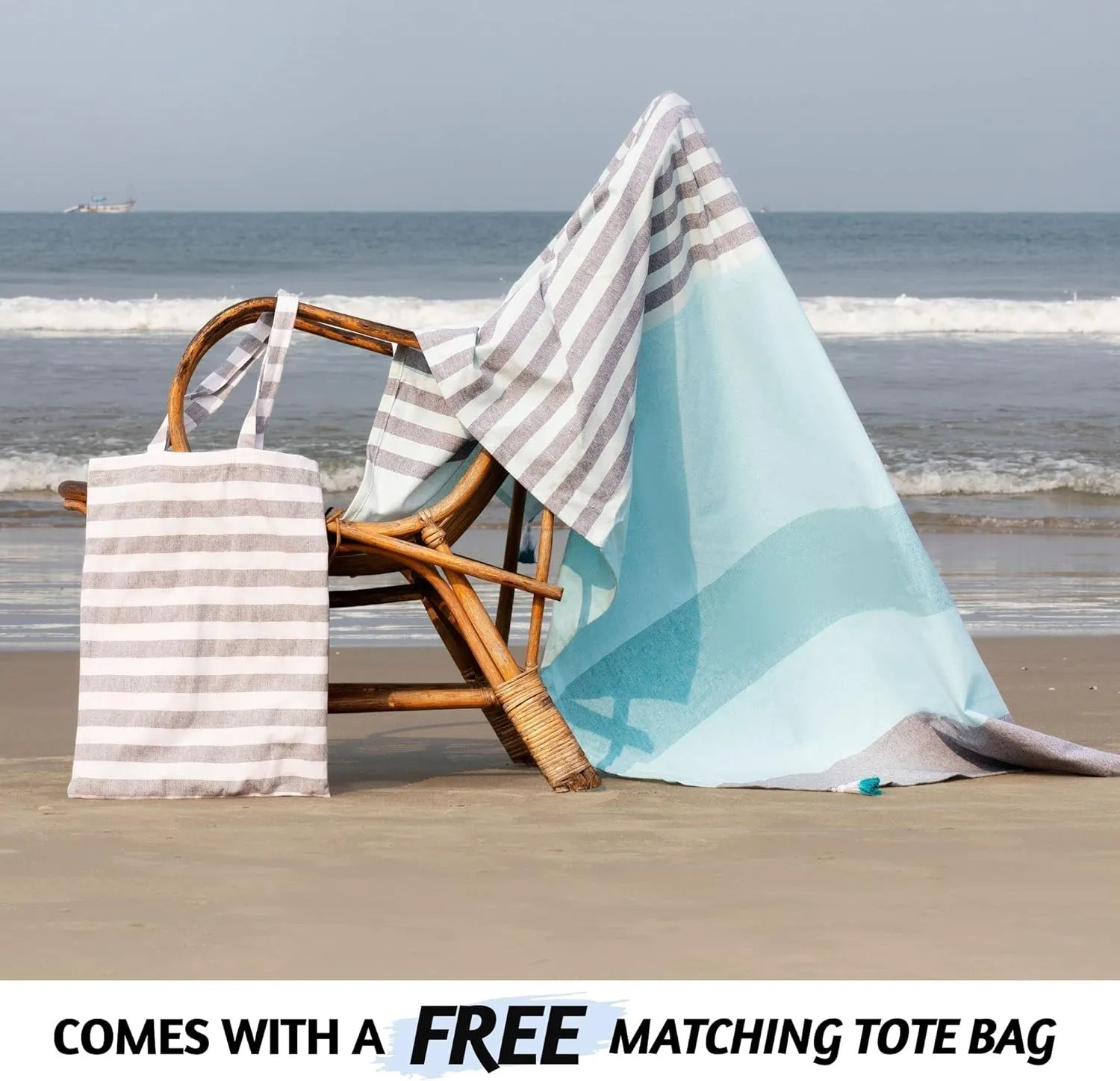 Folkulture Turkish Beach Towel with Tote Bag | Oversized (40 x 70) Quick Dry Bath Towels for Adults, Swimming Pool, Travel | Large Lightweight Beach Blanket Waterproof, Sandproof Beach Accessories