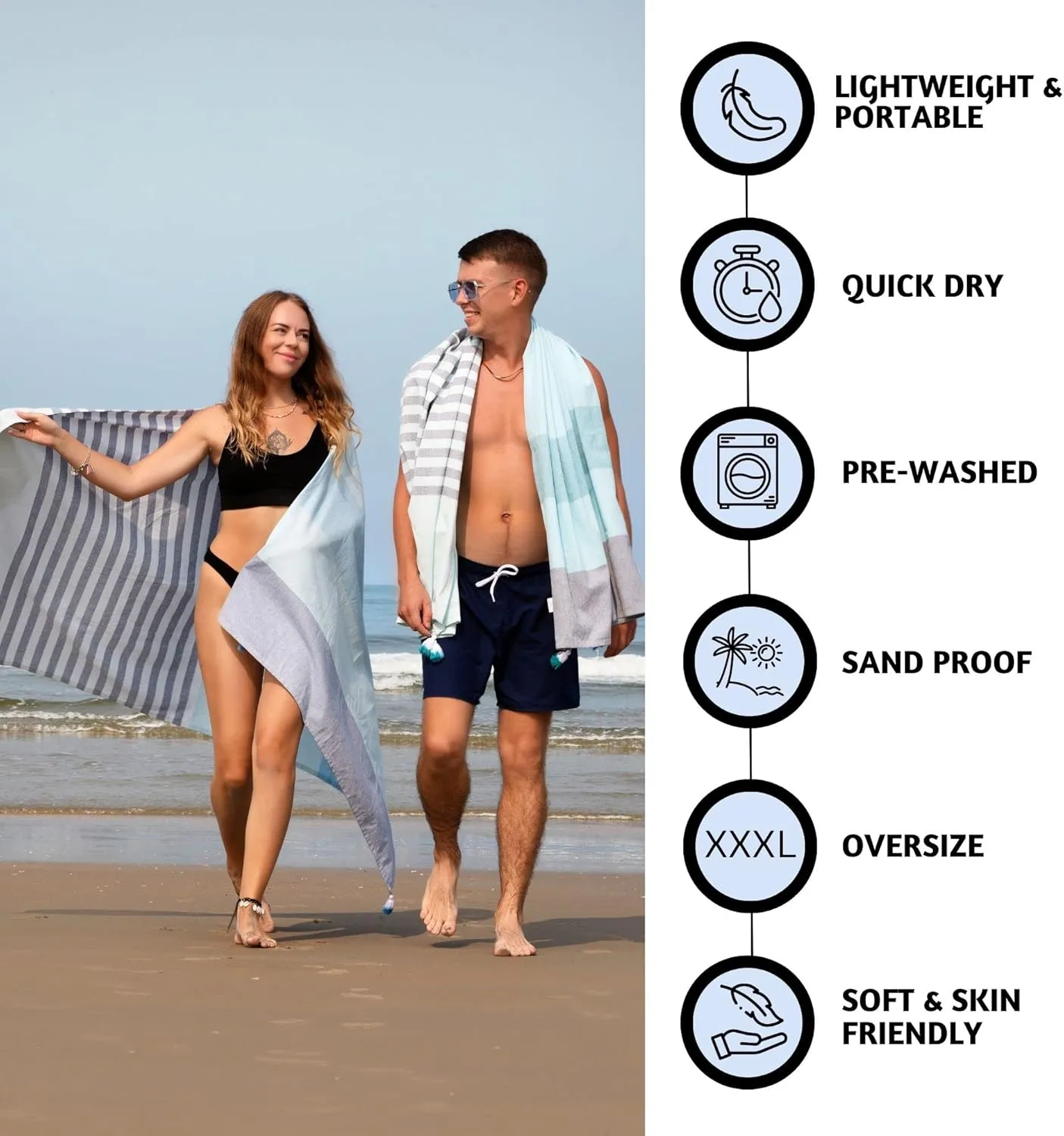 Folkulture Turkish Beach Towel with Tote Bag | Oversized (40 x 70) Quick Dry Bath Towels for Adults, Swimming Pool, Travel | Large Lightweight Beach Blanket Waterproof, Sandproof Beach Accessories