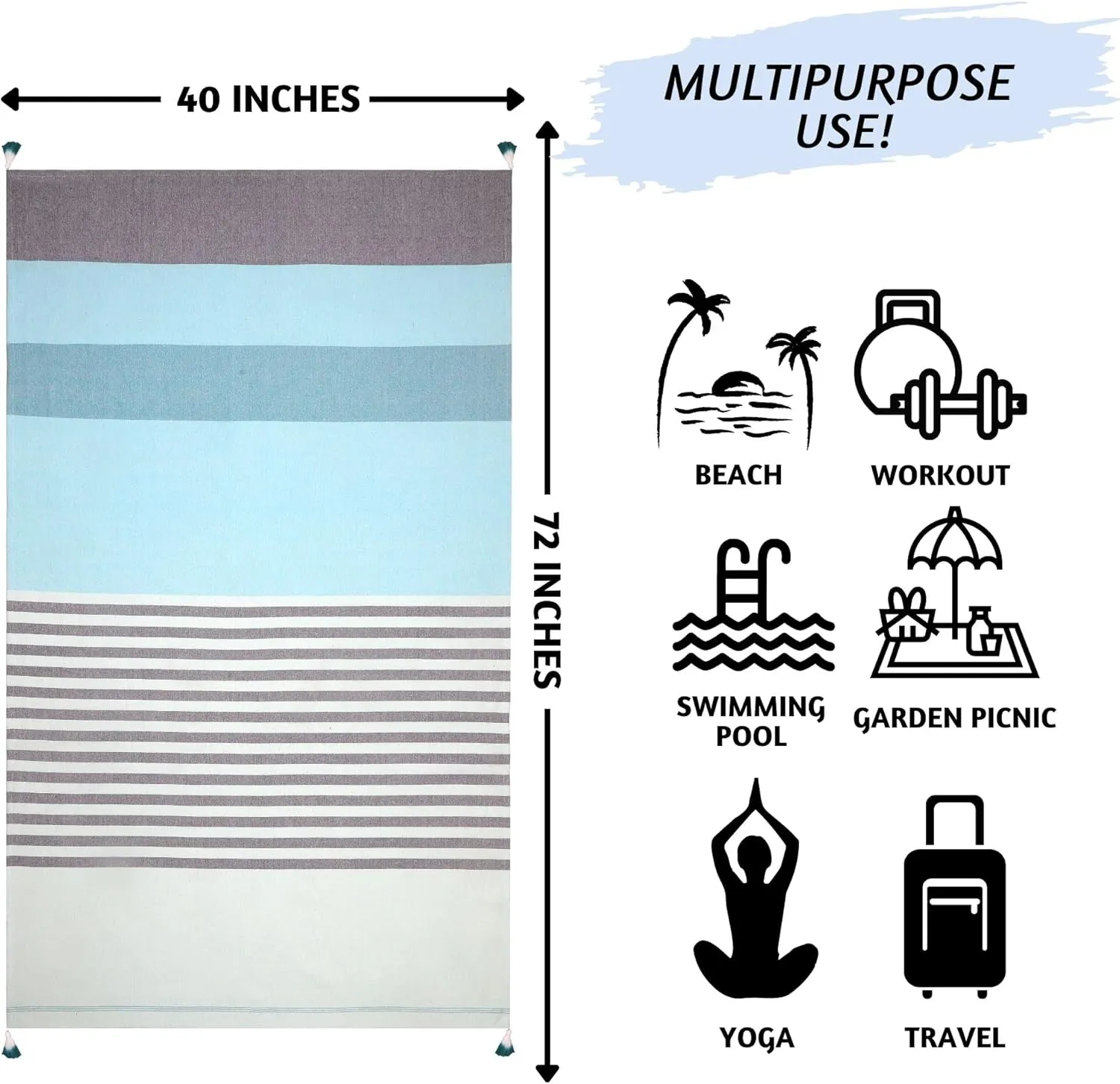 Folkulture Turkish Beach Towel with Tote Bag | Oversized (40 x 70) Quick Dry Bath Towels for Adults, Swimming Pool, Travel | Large Lightweight Beach Blanket Waterproof, Sandproof Beach Accessories