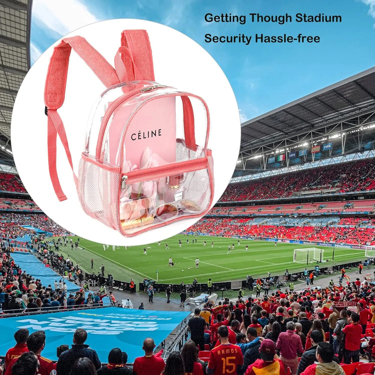 Fomaris Cute Pink Clear Backpack Stadium Approved 12x12x6 Small Mini Clear Plastic Backpack