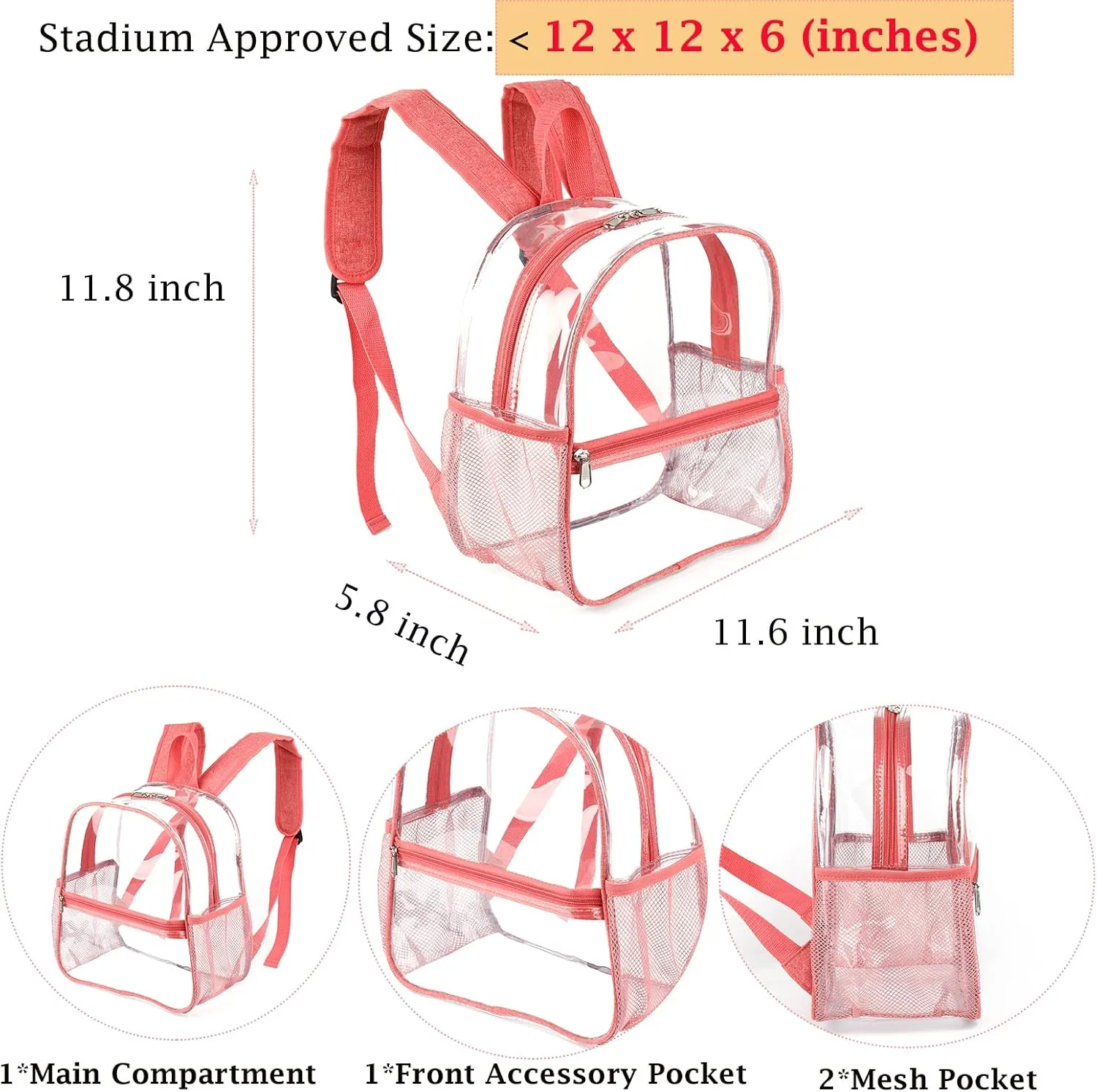 Fomaris Cute Pink Clear Backpack Stadium Approved 12x12x6 Small Mini Clear Plastic Backpack