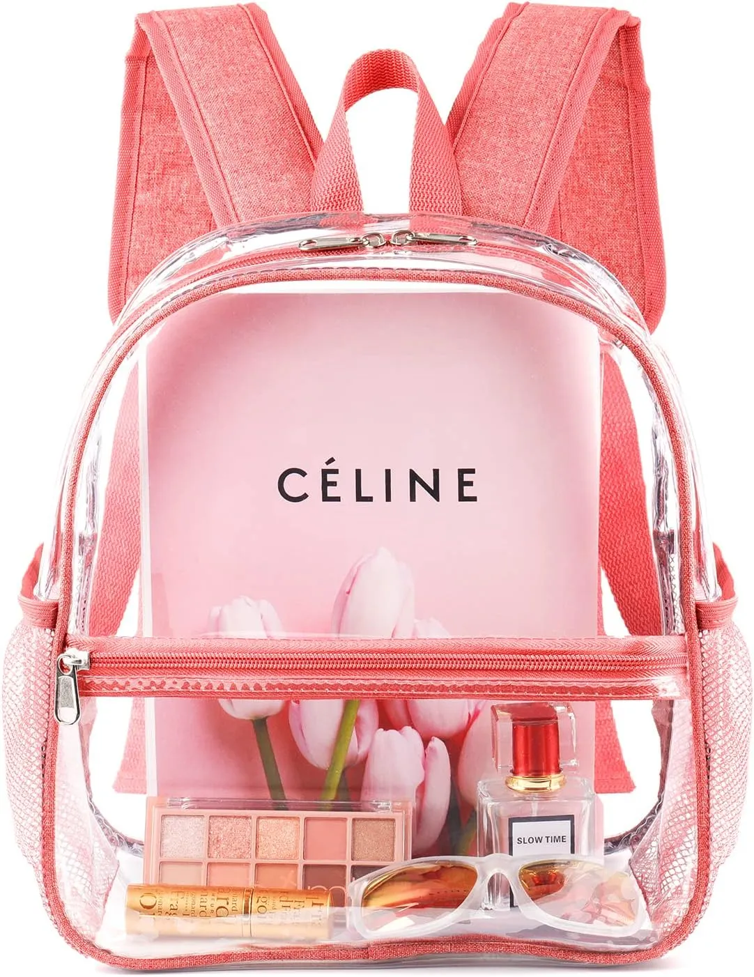 Fomaris Cute Pink Clear Backpack Stadium Approved 12x12x6 Small Mini Clear Plastic Backpack