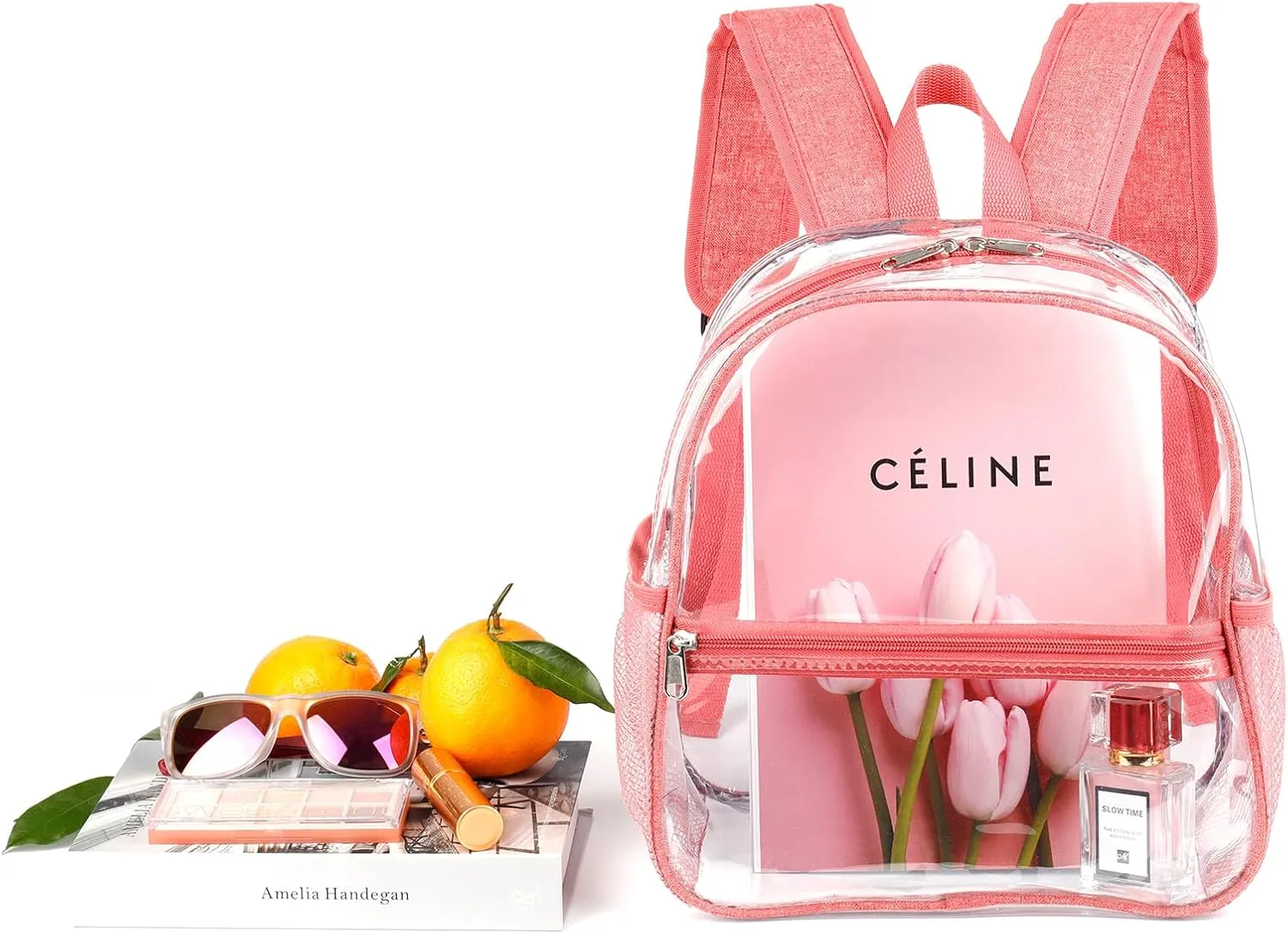 Fomaris Cute Pink Clear Backpack Stadium Approved 12x12x6 Small Mini Clear Plastic Backpack