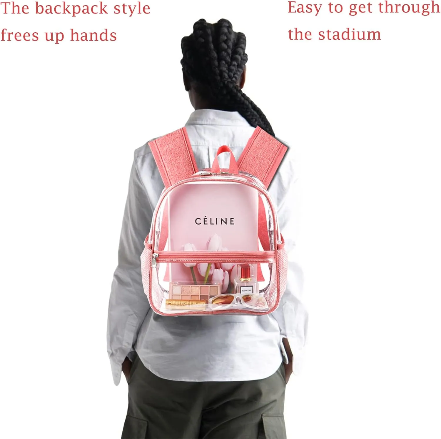 Fomaris Cute Pink Clear Backpack Stadium Approved 12x12x6 Small Mini Clear Plastic Backpack