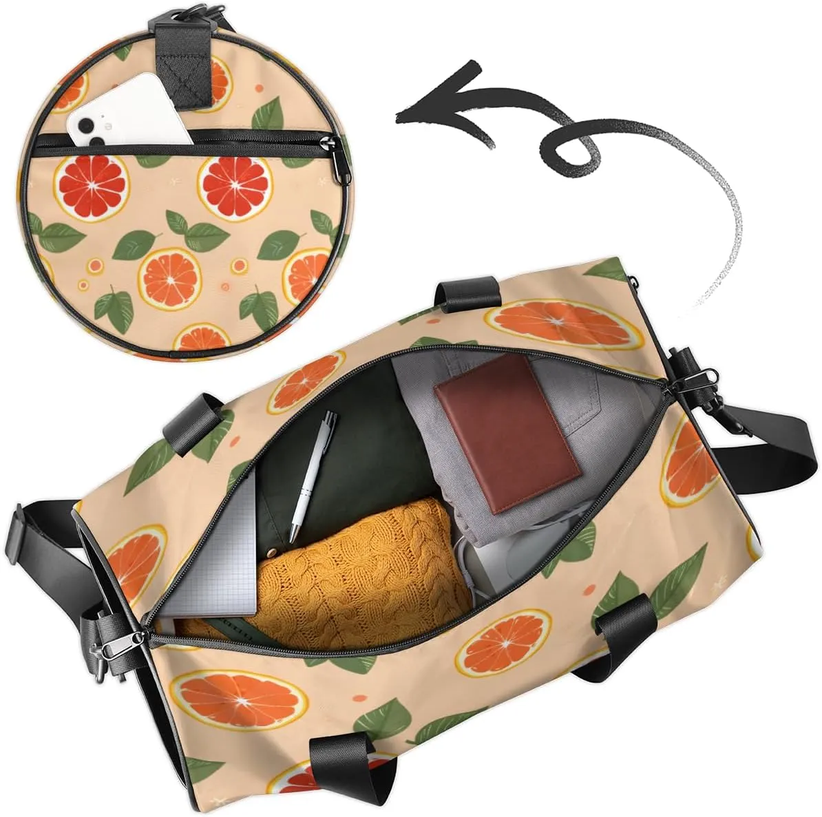 Food Fruits Orange Custom Duffel Bags Weekender Bags Custom Sport Duffel Bag Carry on Overnight Weekender Bag