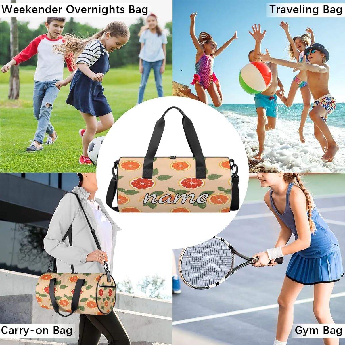 Food Fruits Orange Custom Duffel Bags Weekender Bags Custom Sport Duffel Bag Carry on Overnight Weekender Bag