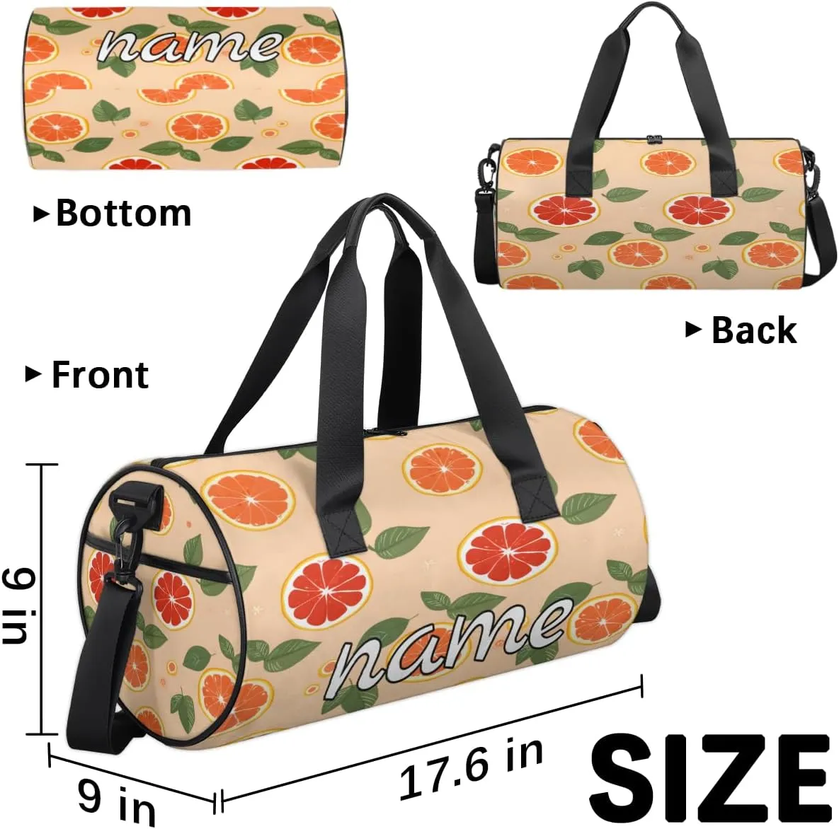 Food Fruits Orange Custom Duffel Bags Weekender Bags Custom Sport Duffel Bag Carry on Overnight Weekender Bag
