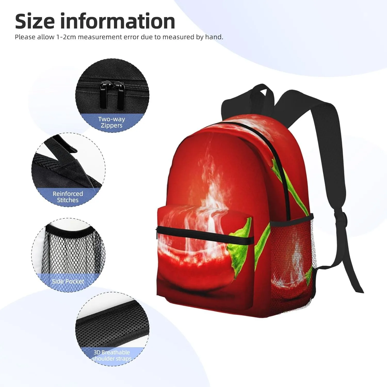 Food Hot Chili Pepper Backpack, Travel Laptop Backpack Computer Bag Rucksack for Men Women Business Work Fits 15.6 Inch Notebook