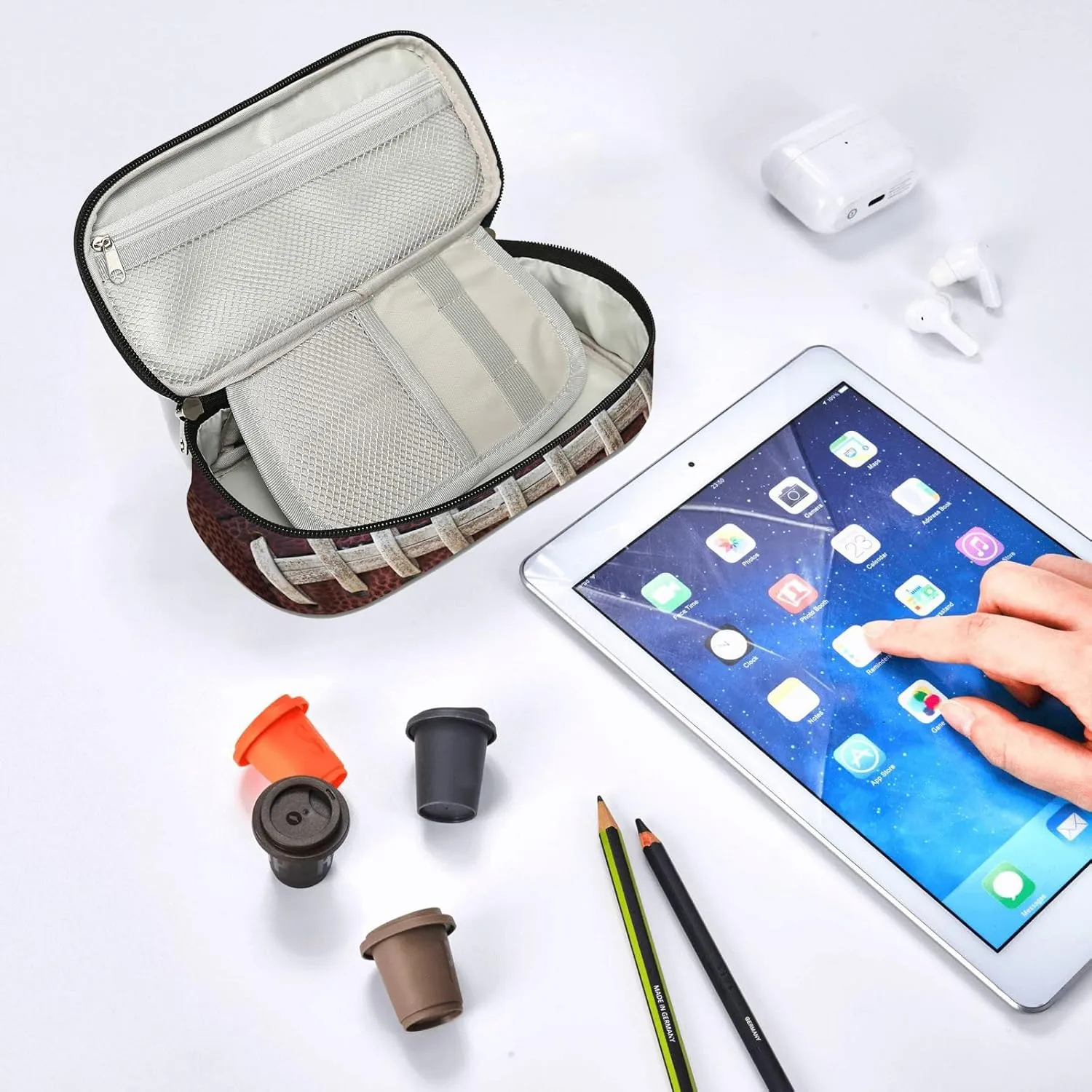 Football Pen Holder Case Brush Pot Stationery Multifunction Pen Container Large Capacity Storage Pouch with Zipper Birthday Gifts Pen Box for Women Men