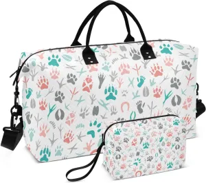 Footprint Of Birds and Animals Duffel Bag for Gym Yoga Weekender Overnight Quilting Travel Bag Set
