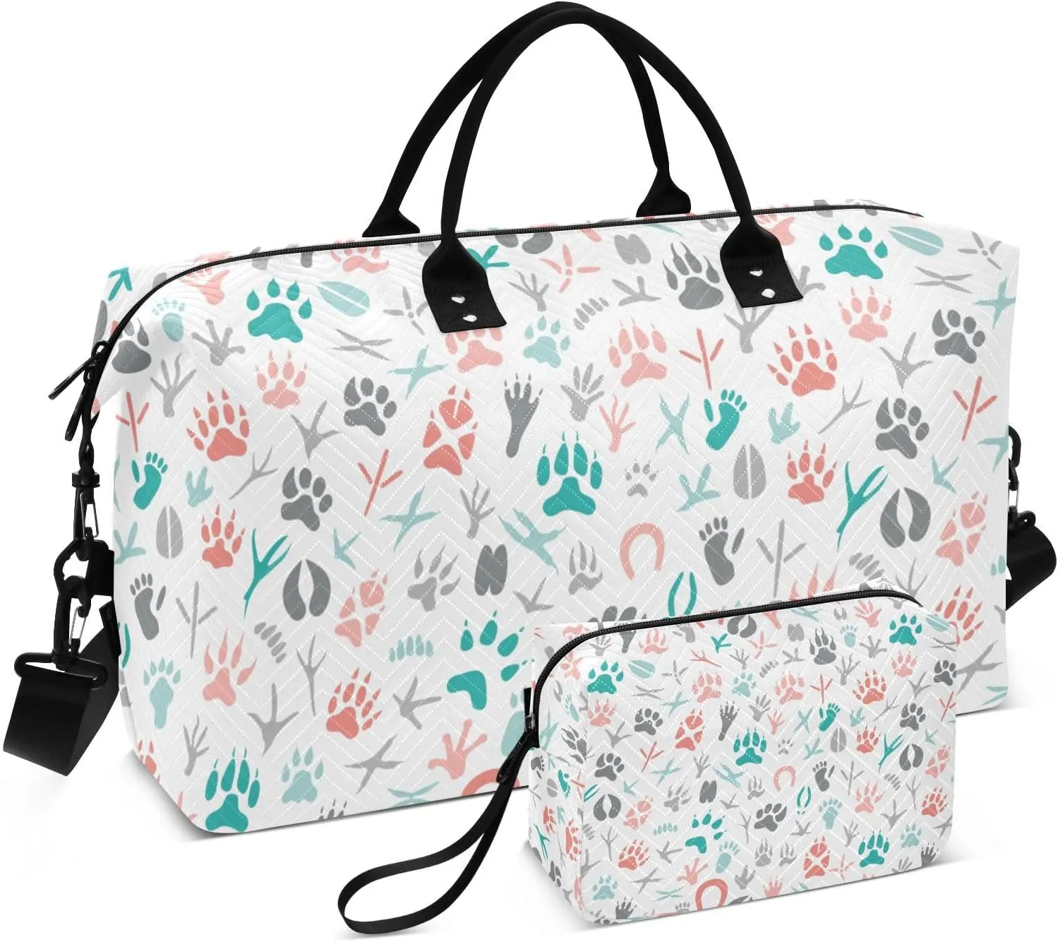 Footprint Of Birds and Animals Duffel Bag for Gym Yoga Weekender Overnight Quilting Travel Bag Set