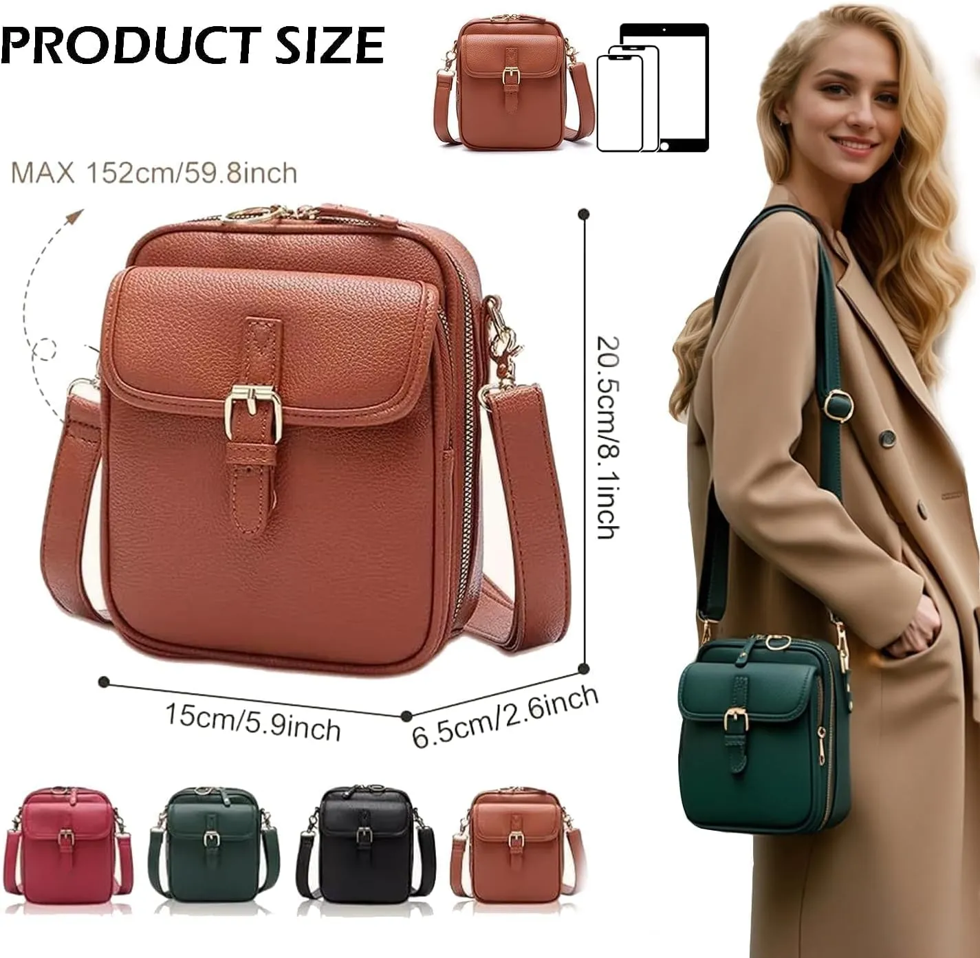 Forcipower Crossbody Leather Bag, Mini Messenger Shoulder Handbag, Anti-Theft Vintage Shoulder Messenger Bags