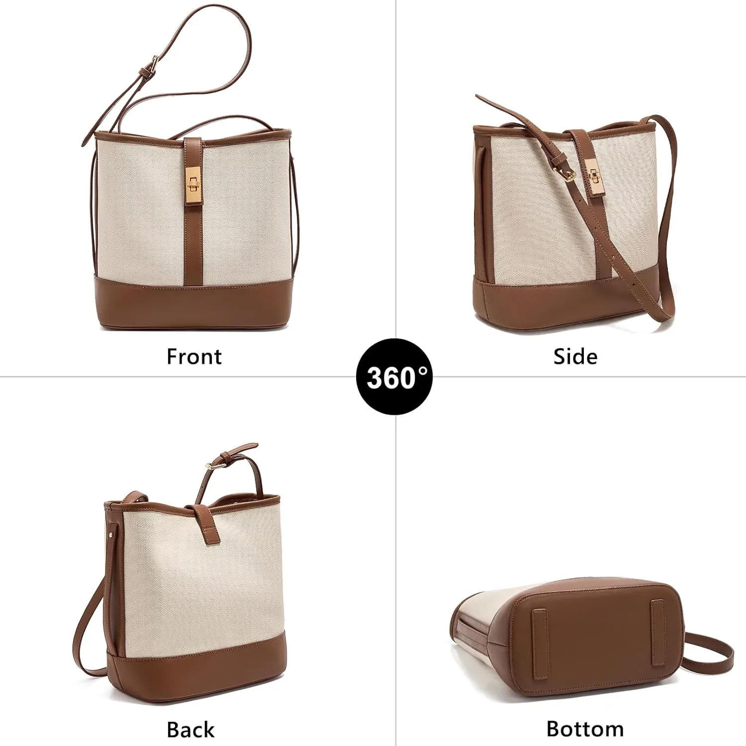 FOXLOVER Coated Canvas Bucket Crossbody Bags for Women Top-Handle Handbags Small Satchel Purse Trendy Twist Lock